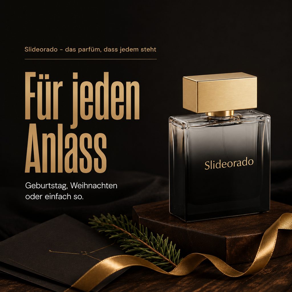 Slideorado-Instagram-Slide mit Tannenzweig und Goldband, Headline 'Für jeden Anlass' - Geburtstag, Weihnachten oder einfach so