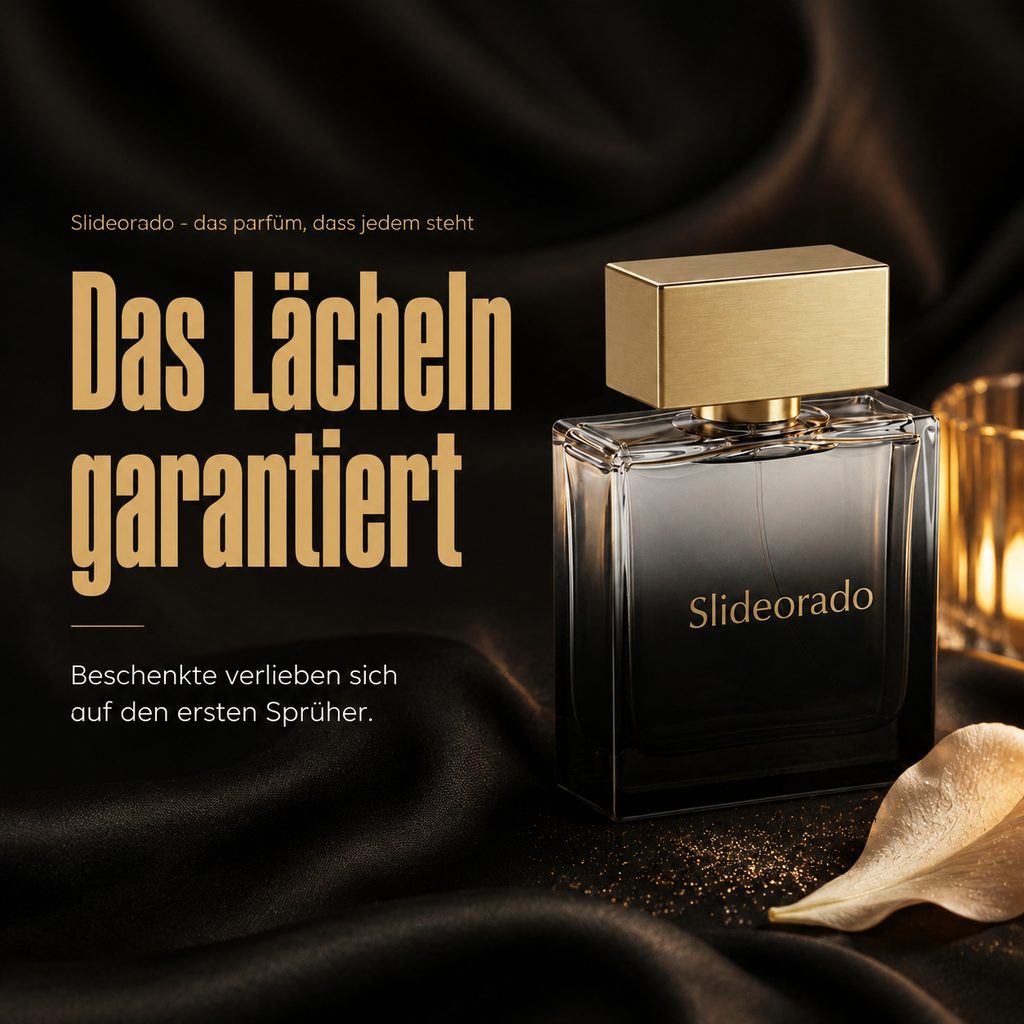 Slideorado-Instagram-Slide auf schwarzer Seide, Headline 'Das Lächeln garantiert' - Beschenkte verlieben sich auf den ersten Sprüher